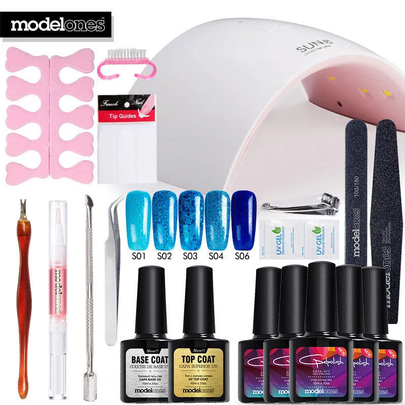 Modelones SUN9C Led Lamp Nail Art Kits Soak Off UV Gel Polish Manicure Set