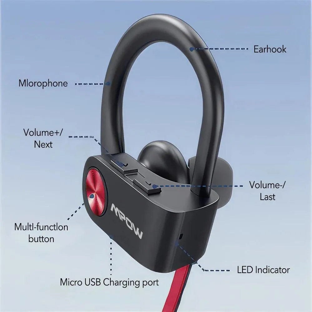Mpow Flame IPX7 Waterproof Bluetooth Headphones V5.3 Earphone with CVC6.0 Noise Canceling Mic HiFi Stereo Wireless Sport Earbuds