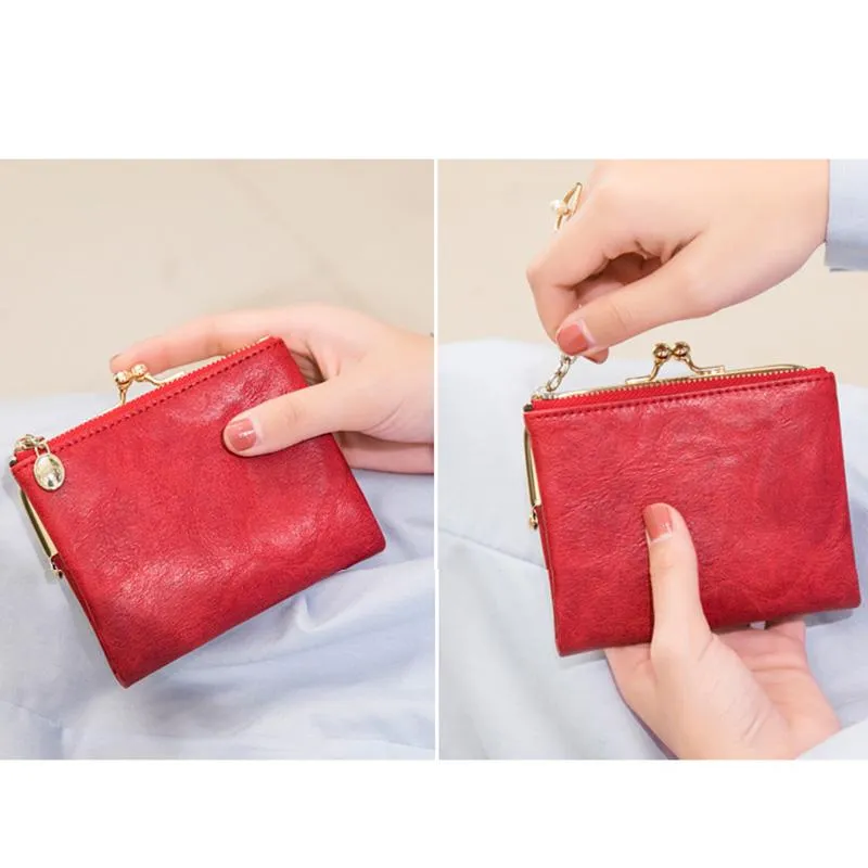 Multifunctional Bifold Vintage Kiss Lock Coin Purse