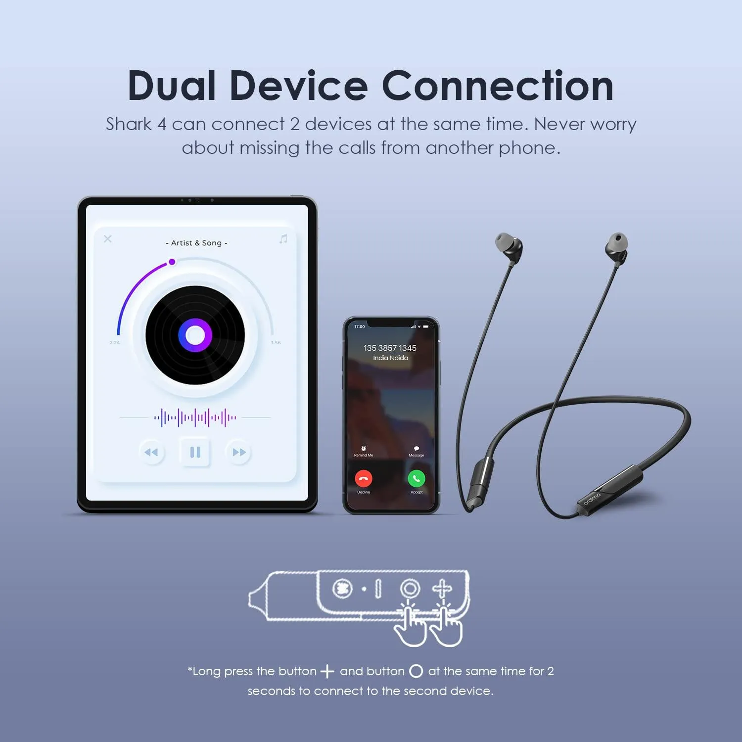 Oraimo OEB-E30D Neckband Wireless Earphone - Black