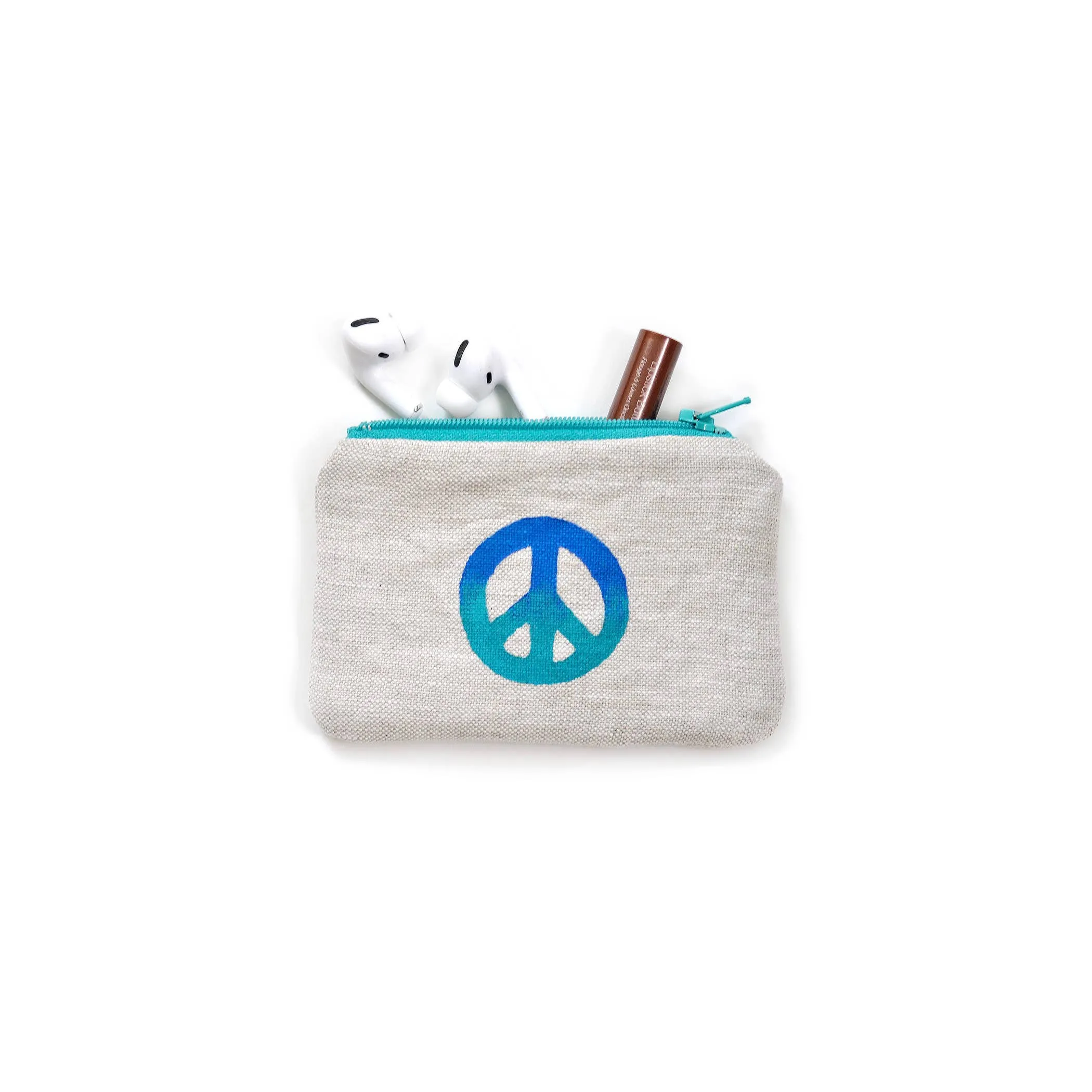 Peace Sign Blockprint Linen Coin Purse