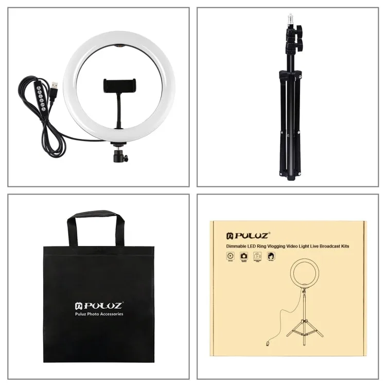 PULUZ 1.1m Tripod Mount   10.2 inch 26cm RGBW LED Ring Vlogging Video Light  Live Broadcast Kits with Cold Shoe Tripod Ball Head & Phone Clamp