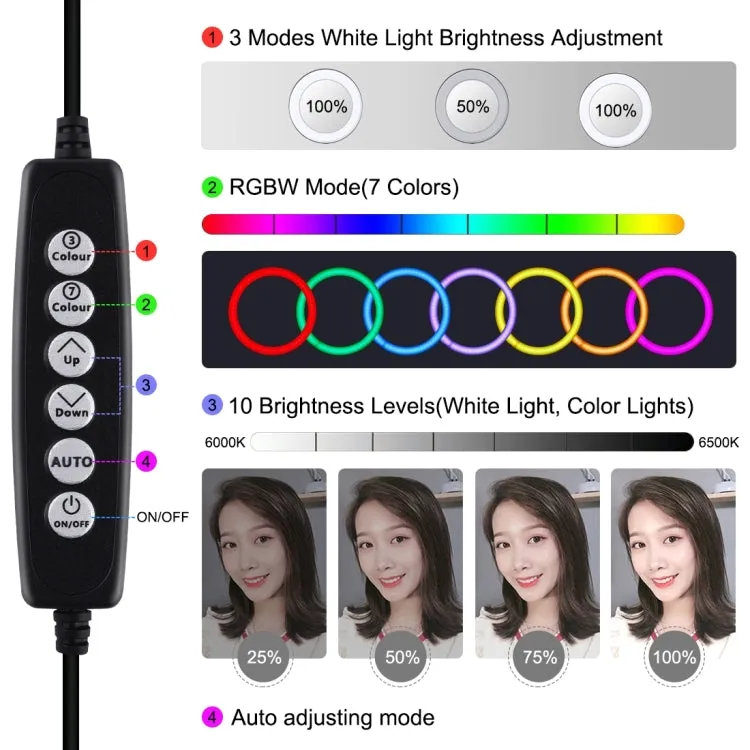 PULUZ 1.1m Tripod Mount   10.2 inch 26cm RGBW LED Ring Vlogging Video Light  Live Broadcast Kits with Cold Shoe Tripod Ball Head & Phone Clamp