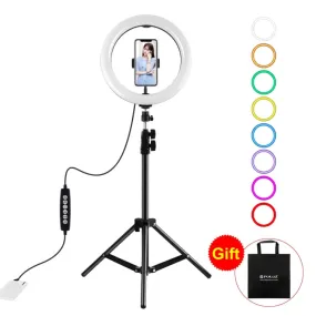 PULUZ 1.1m Tripod Mount   10.2 inch 26cm RGBW LED Ring Vlogging Video Light  Live Broadcast Kits with Cold Shoe Tripod Ball Head & Phone Clamp