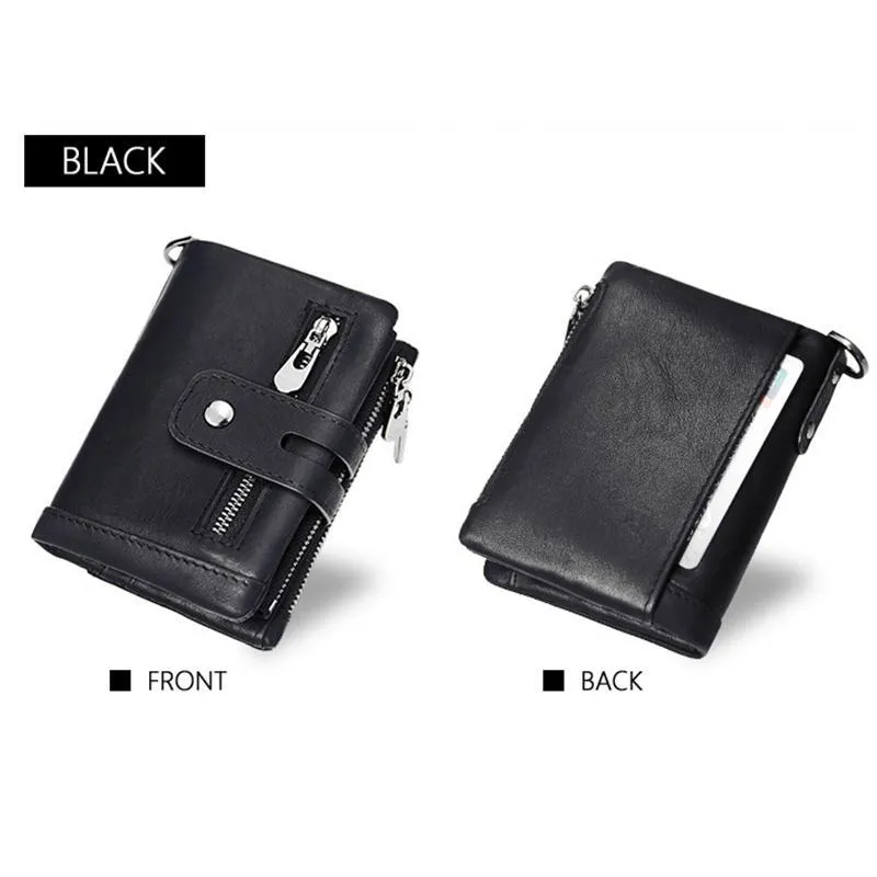 RFID Leather Trifold Wallet With Anti-Theft Chain