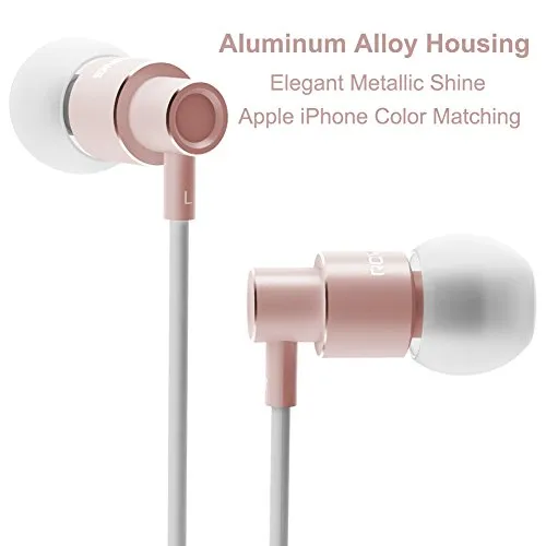 ROVKING Wired Metal In Ear Earbuds Headphones with Mic and Case Bass Stereo Noise Isolating Ear Buds Inear Earphones - Lightweight, Alluminum Alloy, iPhone Color, Inline Remote (Rose Gold)
