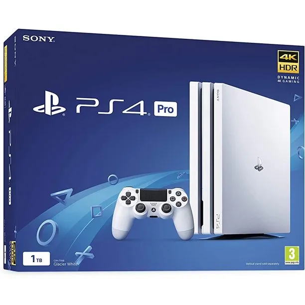 Sony PlayStation 4 Pro Glacier 1TB Gaming Consol White with BOLT AXTION Bundle Refurbished