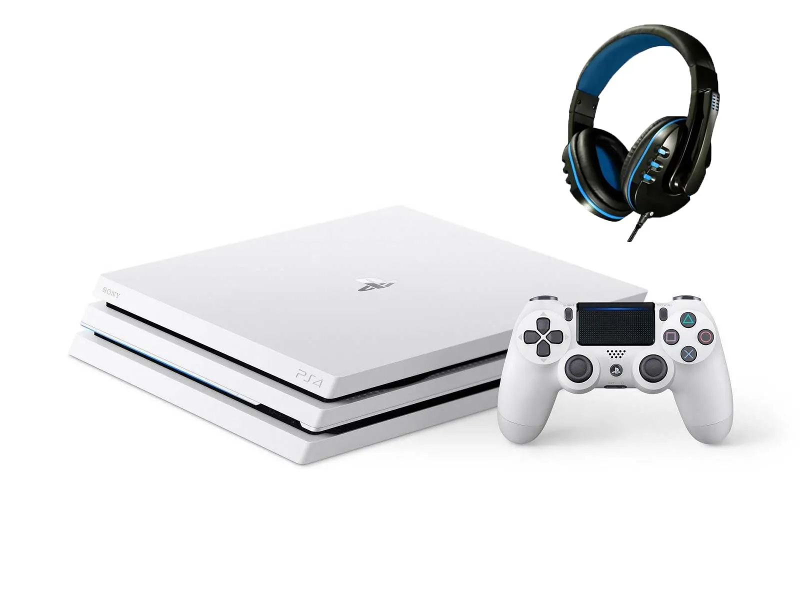 Sony PlayStation 4 Pro Glacier 1TB Gaming Consol White with BOLT AXTION Bundle Refurbished