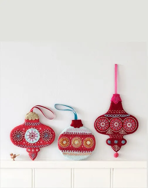 Three Flat Baubles, Christmas Embroidery Kit by Nancy Nicholson