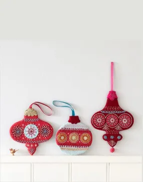 Three Flat Baubles, Christmas Embroidery Kit by Nancy Nicholson