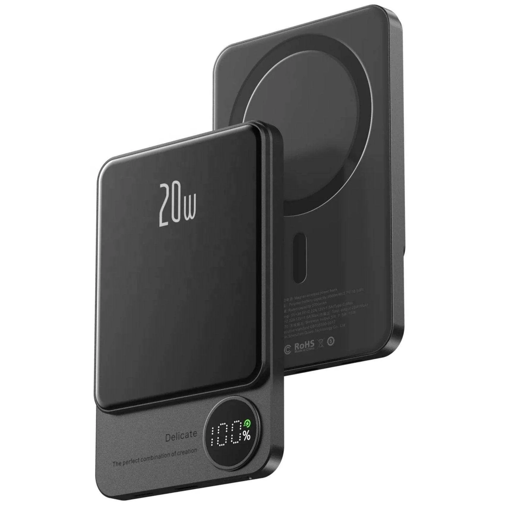 TUTT S11 ALL Metal/Glass  MagSafe Wireless Power Bank Portable Magnetic Charger, 10,000mAh PD 20W Ultra Fast Battery Pack With USB-C LED Display iPhone 16/15/14/13/12/Pro/Pro Max etc.