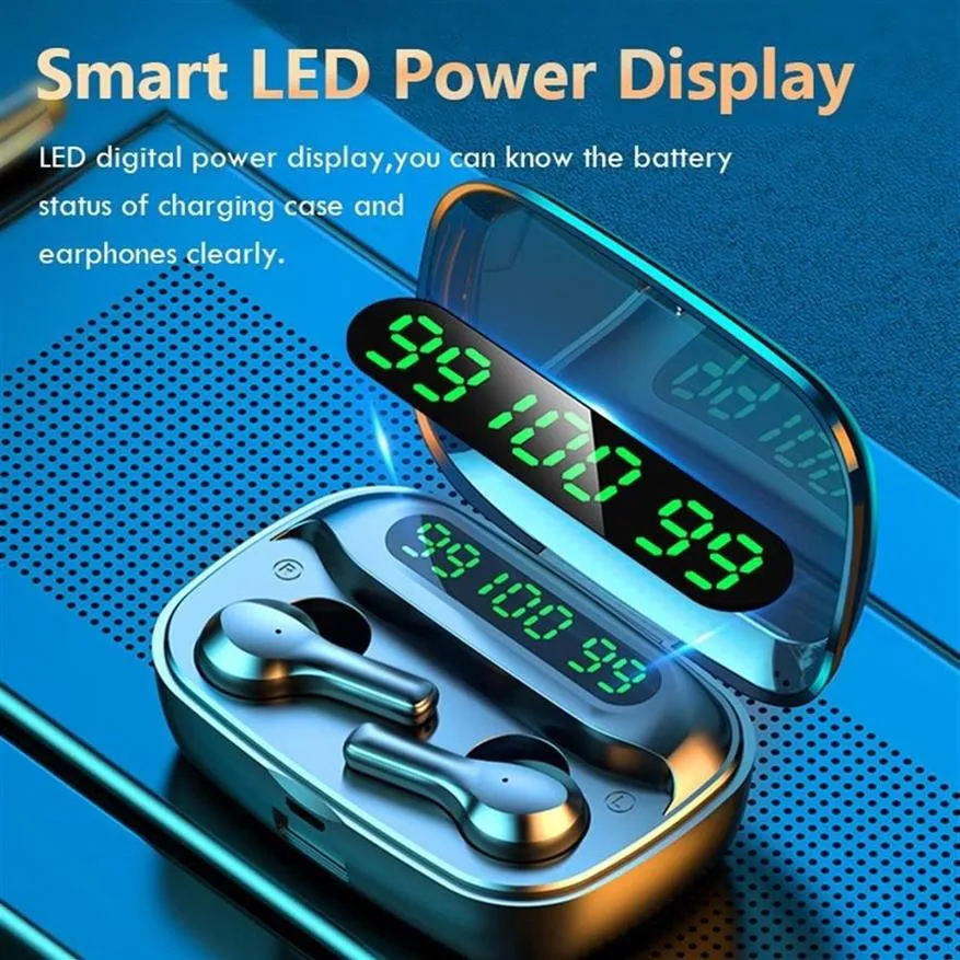 US stock 9D HiFi Bluetooth TWS 5.0 CVC Noise Reduction Stereo Wireless Headset LED Display Waterproof Dual Headphones with Power Bank Chagring