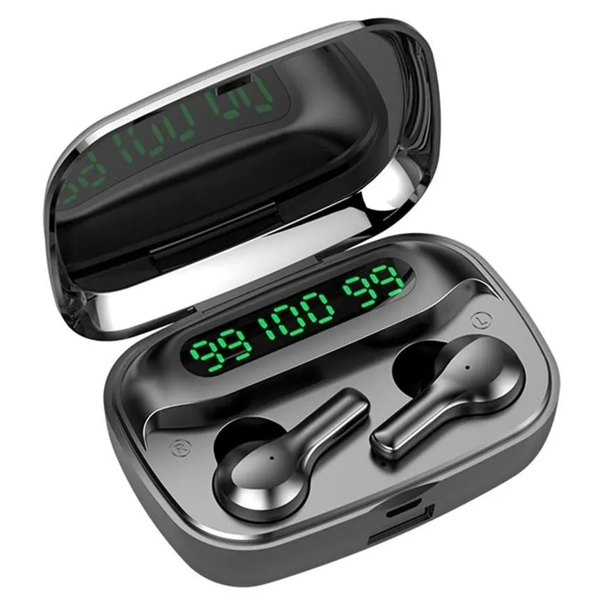 US stock 9D HiFi Bluetooth TWS 5.0 CVC Noise Reduction Stereo Wireless Headset LED Display Waterproof Dual Headphones with Power Bank Chagring