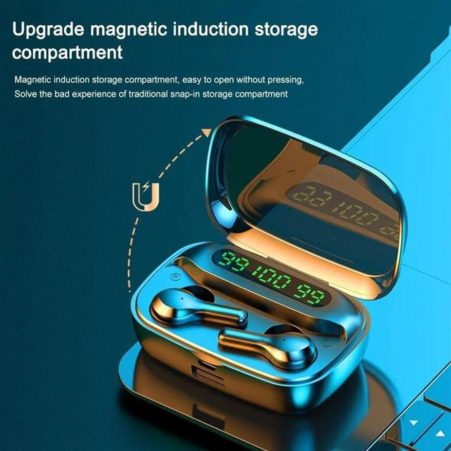 US stock 9D HiFi Bluetooth TWS 5.0 CVC Noise Reduction Stereo Wireless Headset LED Display Waterproof Dual Headphones with Power Bank Chagring