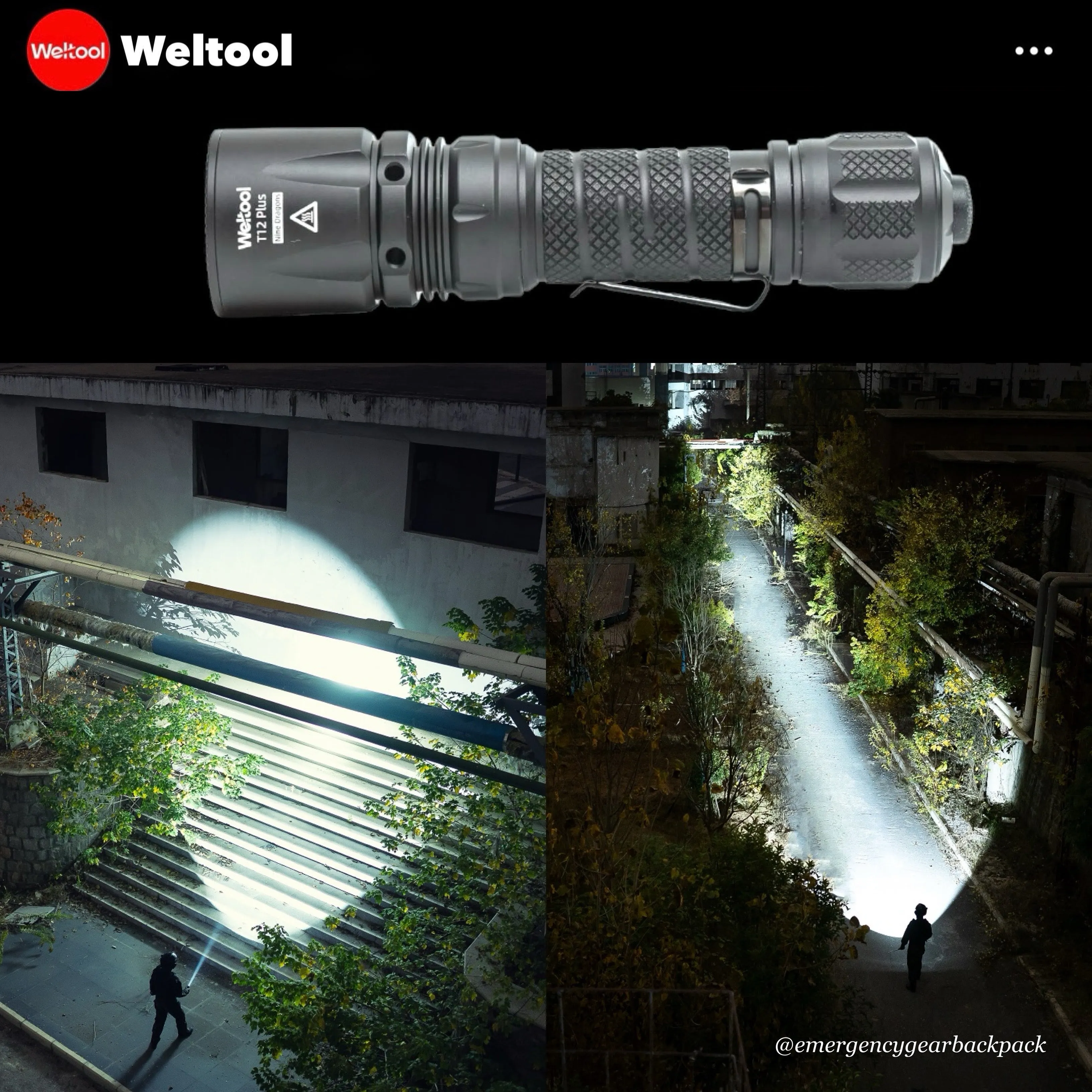 Weltool T12 Plus Nine Dragons 3TAC Tactical Flashlight 2000 Lumens 750M